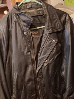 Black Leather Bomber Jacket by Baker — Men's Classic Zip Front